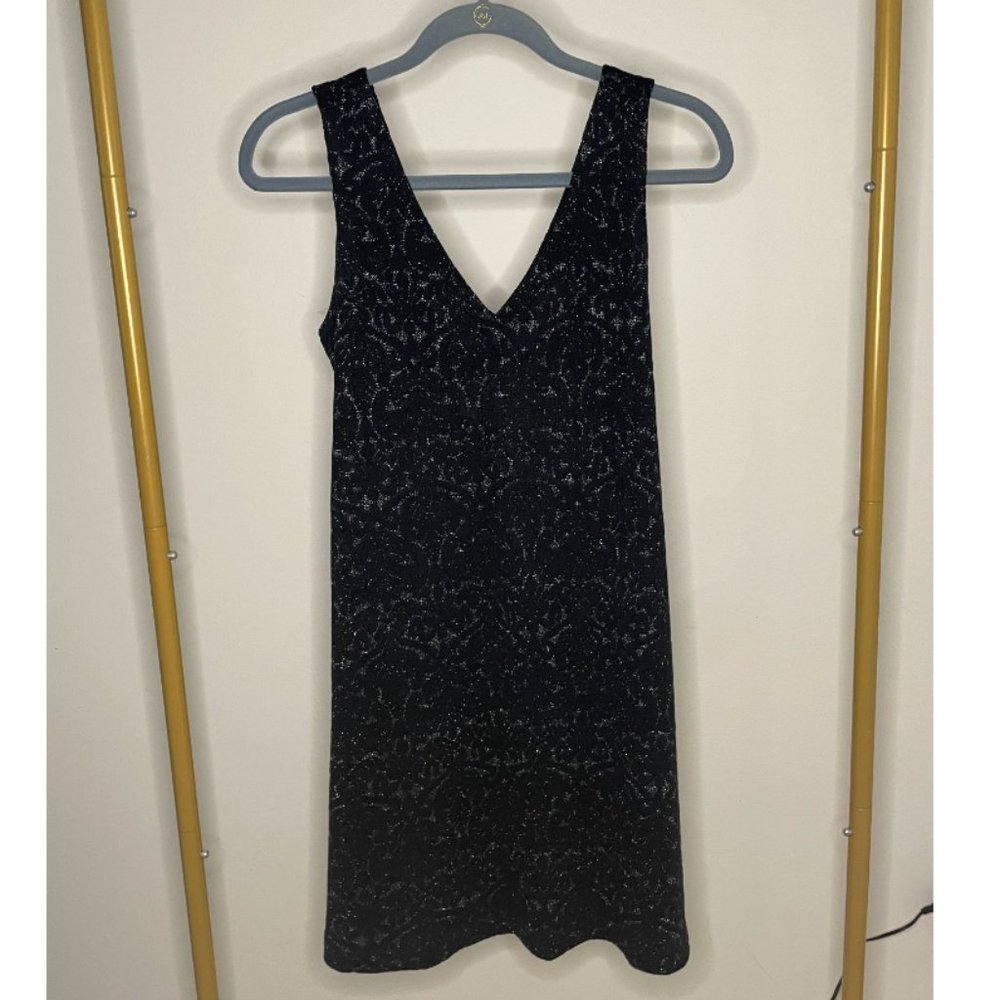 LOFT Sleeveless Black/Silver Toned Double V-Neck Dress (Size S)